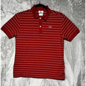 Lacoste Boys’ Striped Polo Shirt - Red & White - Size 14 (Youth L/XL)